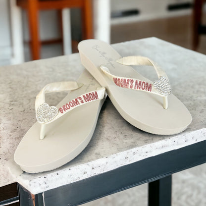 Customizable Mother of the Groom or Bride Rhinestone Glitter Flip Flop Wedding Sandals