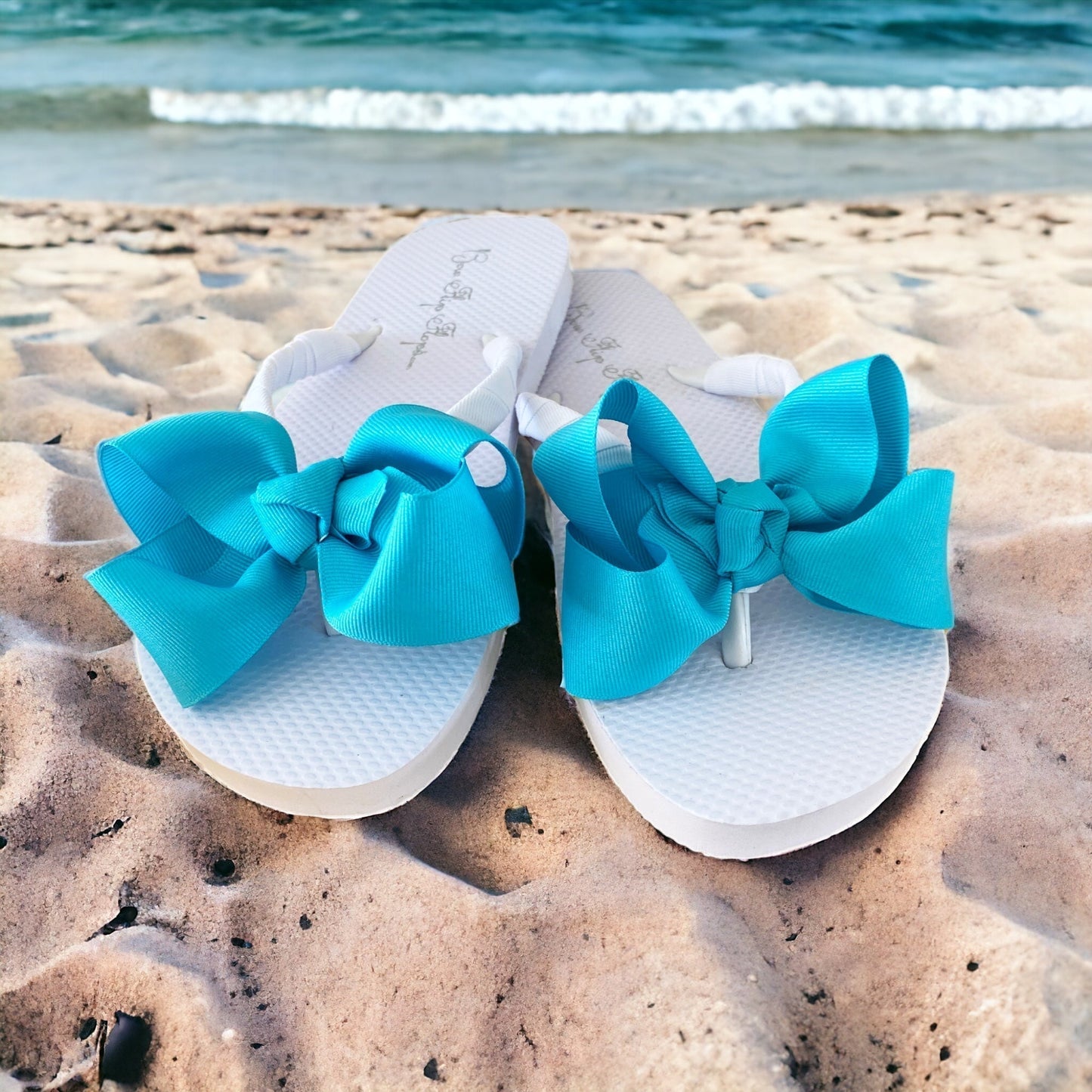 Turquoise Bow Flip Flops - choose your bow color