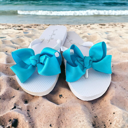 Turquoise Bow Flip Flops - choose your bow color