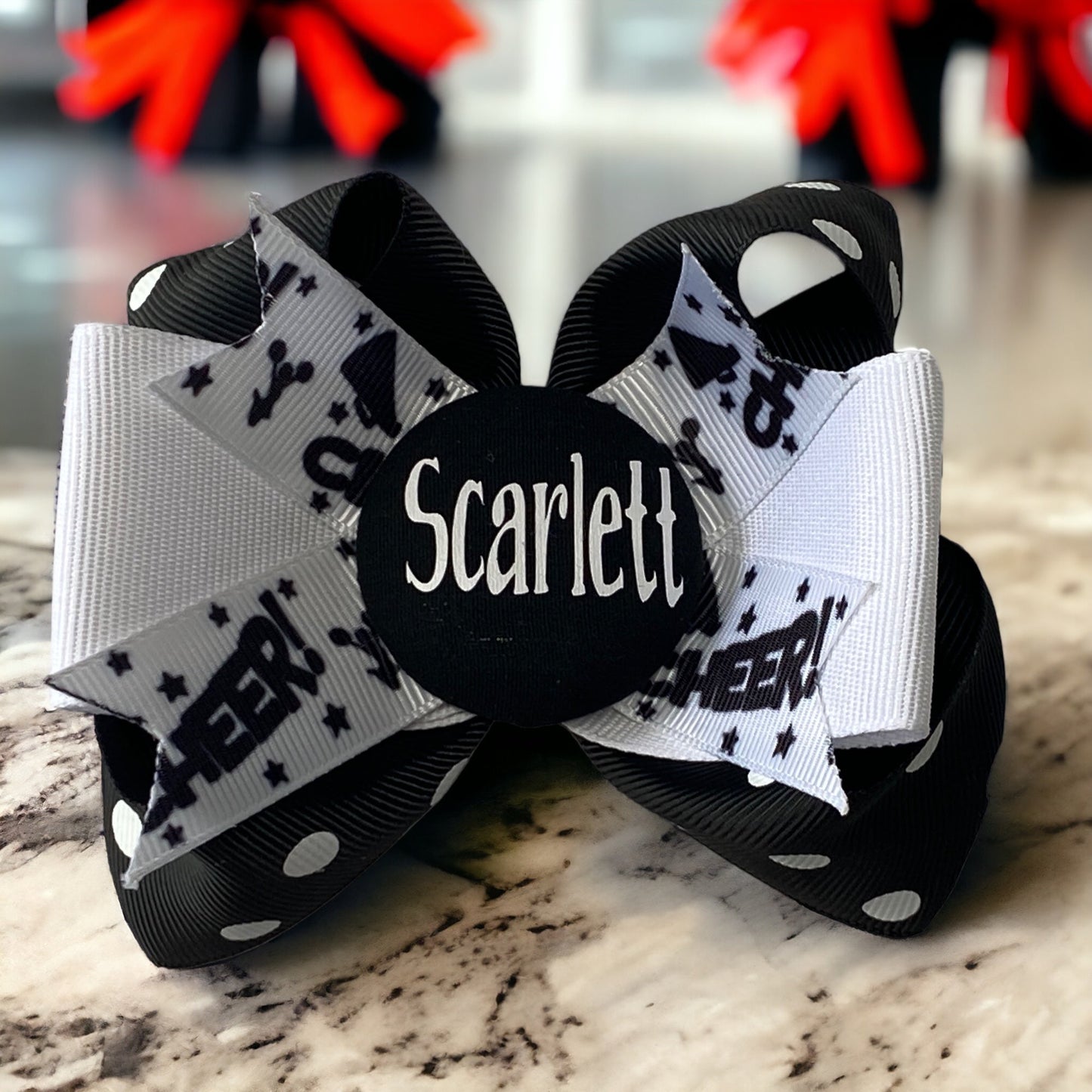 Glitter Ribbon Cheer Bow with Team or Name, Customizable