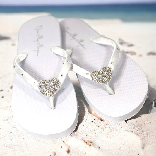 Crystal Accent Flip Flops with Rhinestone Heart Embellishment