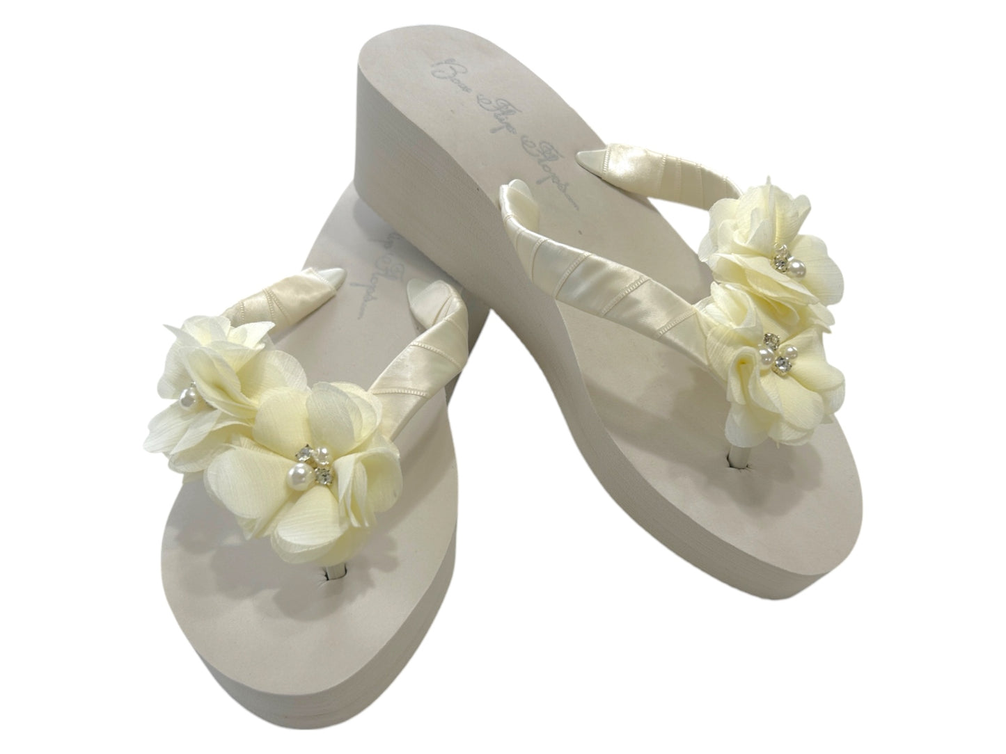 Pearl & Rhinestone Flower Flip Flops, Bridal Destination Wedding or Vacation Sandals