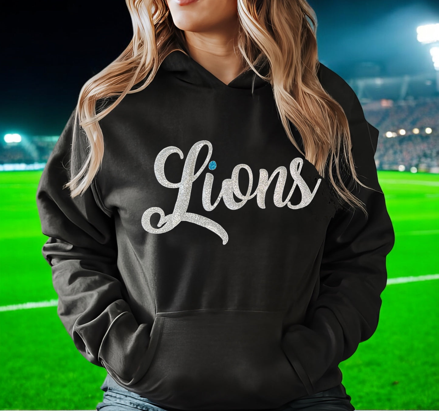 Lions Glitter Hoodie in for Women, Detroit Football Sweatshirt