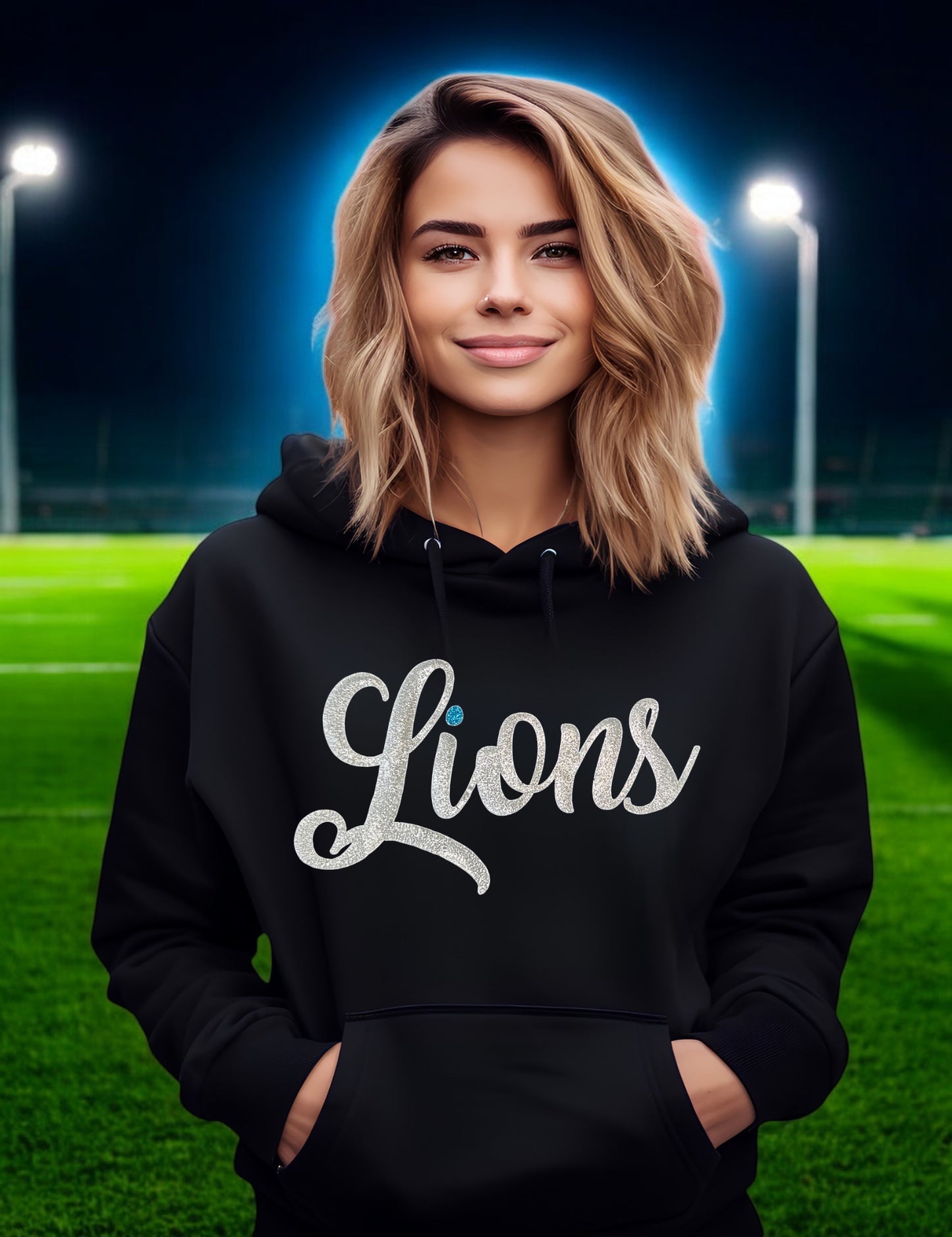Lions Glitter Hoodie in for Women, Detroit Football Sweatshirt