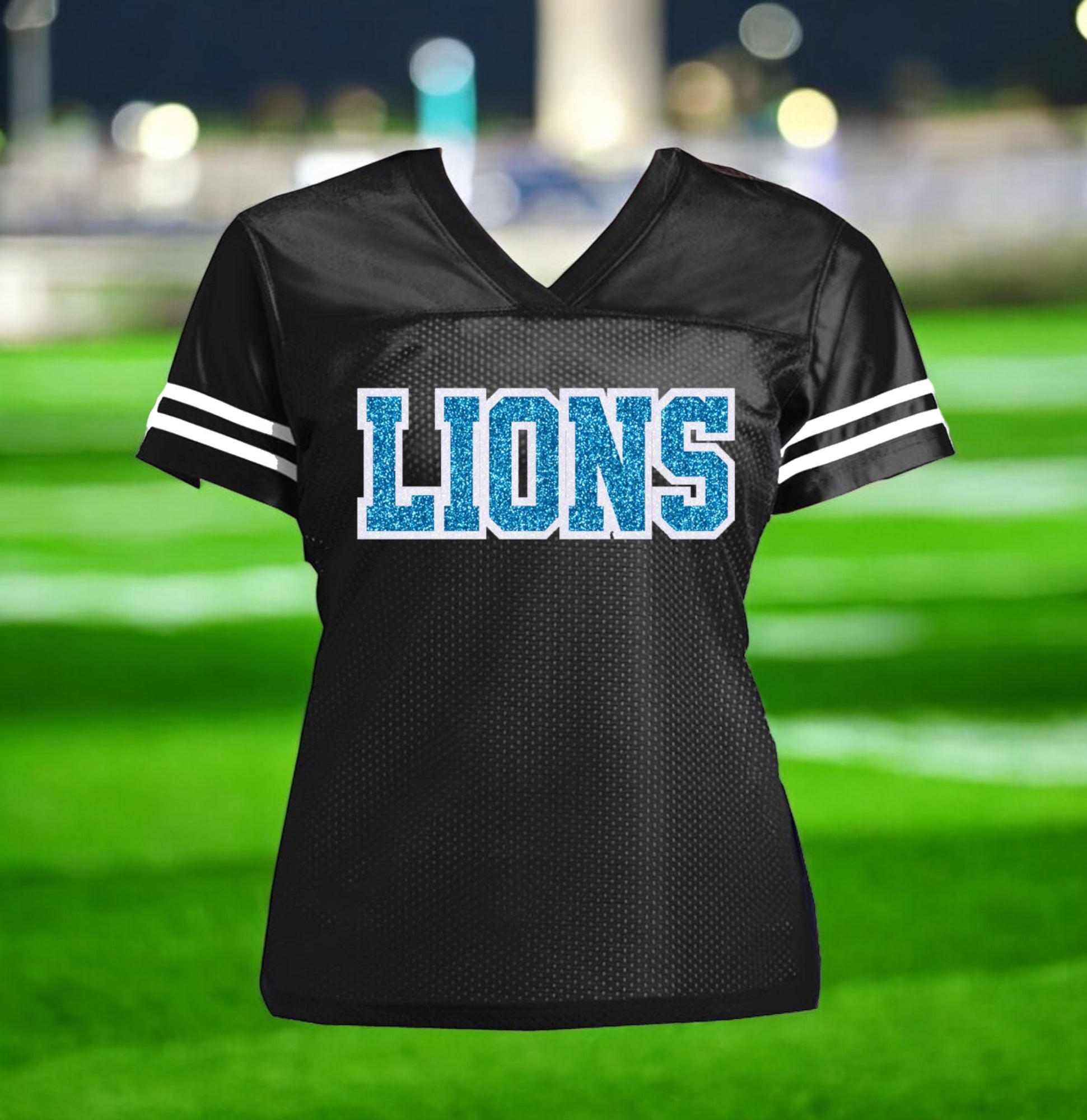 detroit lions gear Lions Glitter Women's Jersey Football Shirt, Detroit – Sparklez Apparel