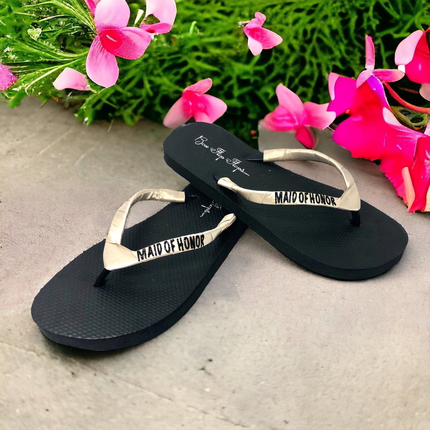 Maid of Honor & Wedding Party Glitter Satin Flip Flops