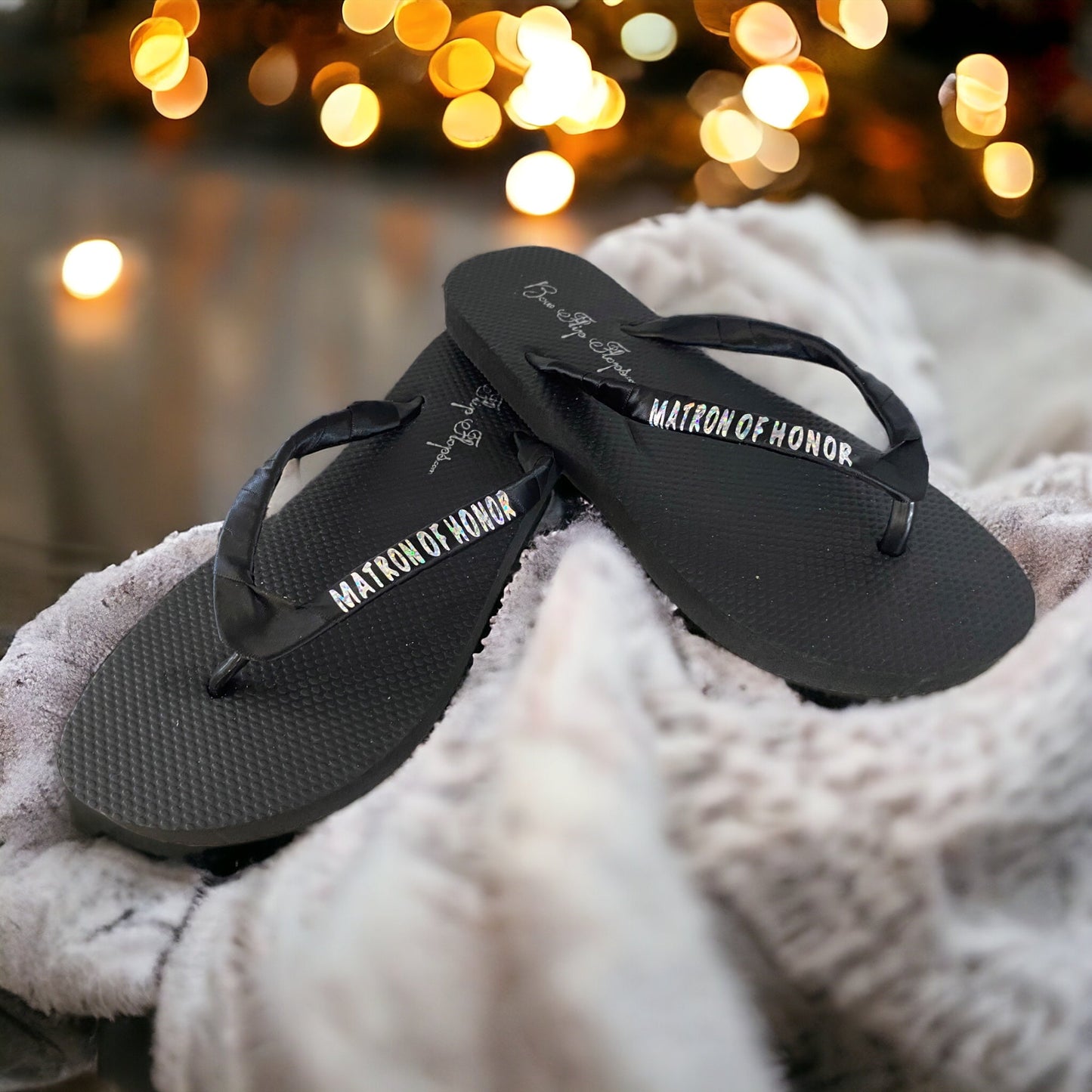 Maid of Honor & Wedding Party Glitter Satin Flip Flops