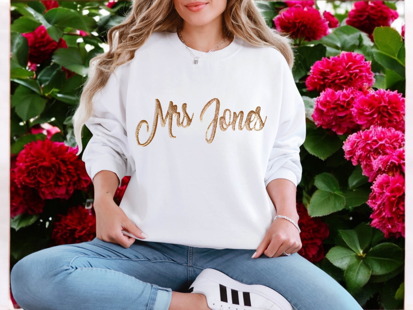 Glitter Name Sweatshirt, Teacher Coach Gift, Bridal Accessory for Honeymoon, Vow Renewal and Destination Vacation