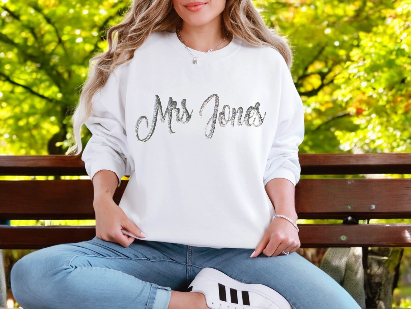 Glitter Name Sweatshirt, Teacher Coach Gift, Bridal Accessory for Honeymoon, Vow Renewal and Destination Vacation