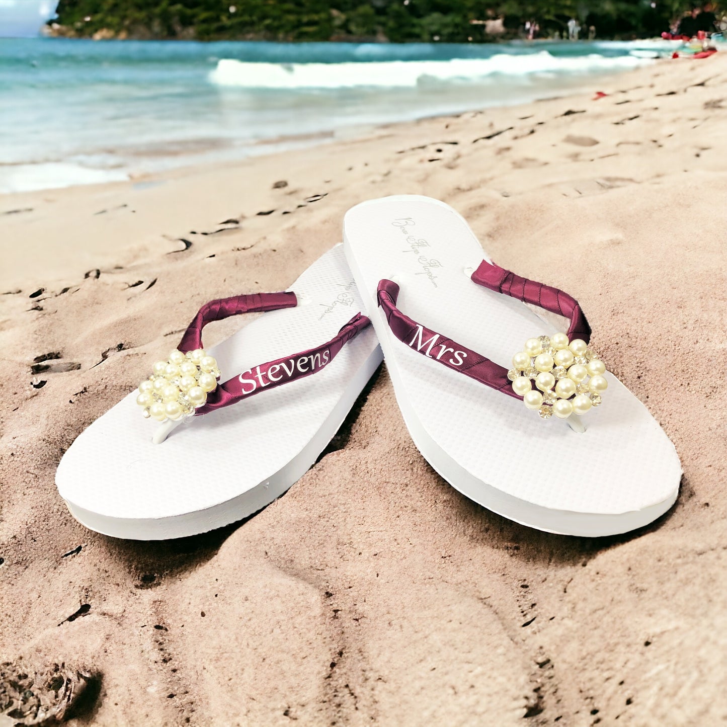 Bridal Flip Flop Sandals, Vintage Lace Rhinestone Embellishment