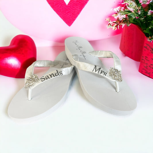 Bridal Flip Flop Sandals, Vintage Lace Rhinestone Embellishment