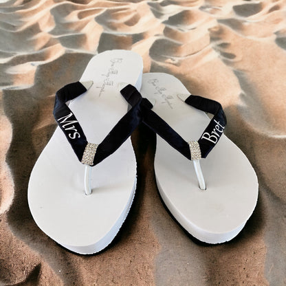 Starfish Mrs Bridal Flip Flops with Personalized New Last Name