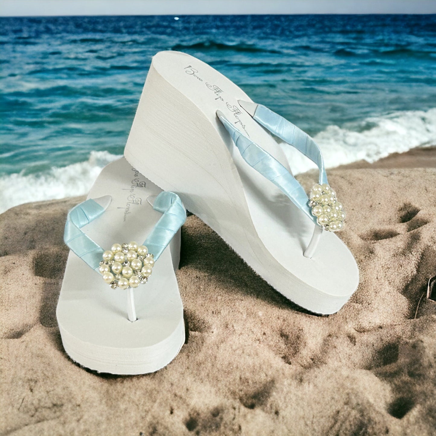 Tropic Teal & Rhinestone Infinity Flip Flop Sandals, Beach or Destination