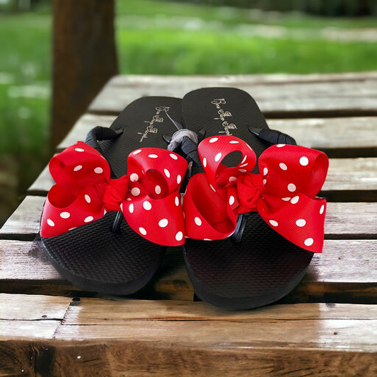 Red Polka Dot Bow Flip Flops - Customize Ribbon Color