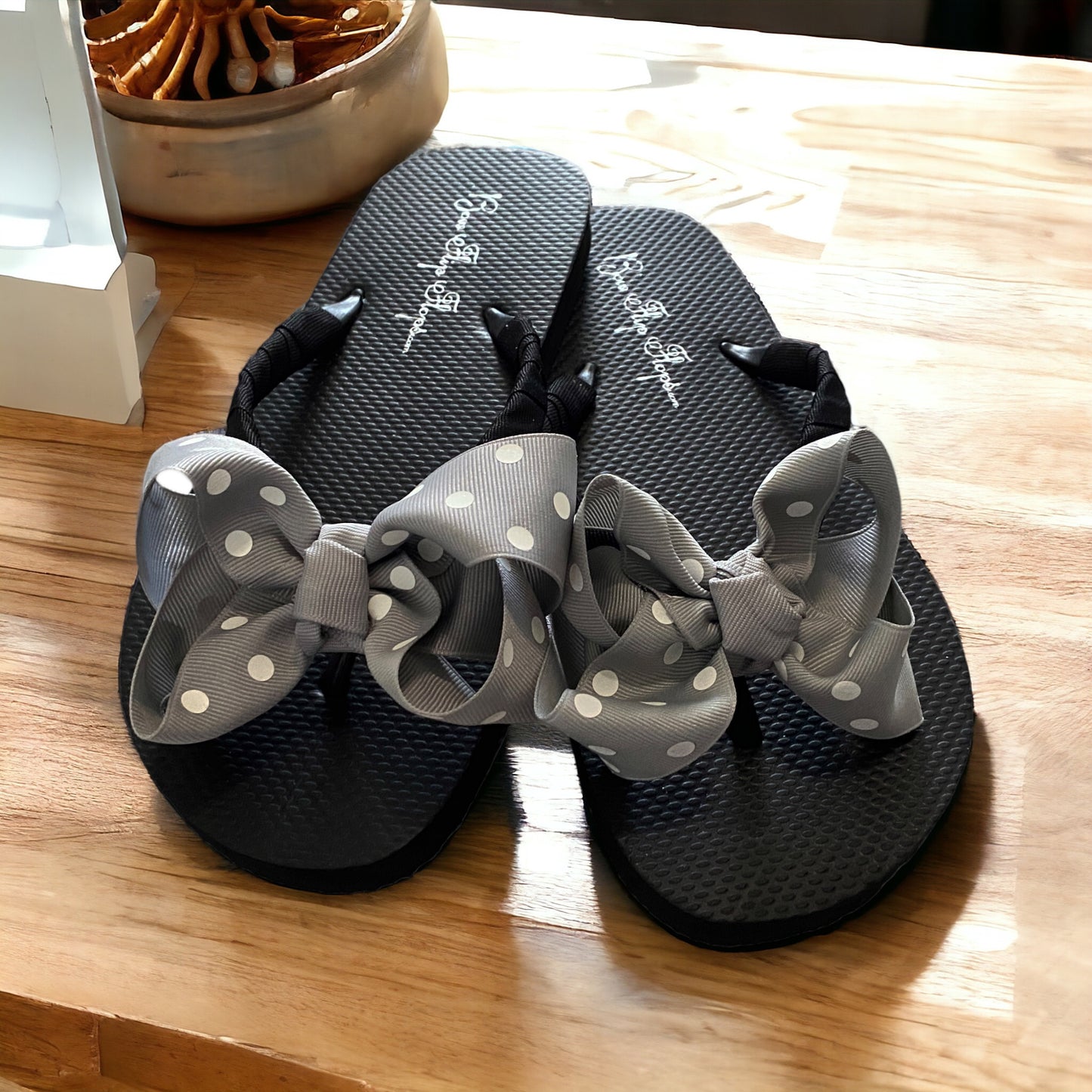 Black Flip Flops with Cute Bows