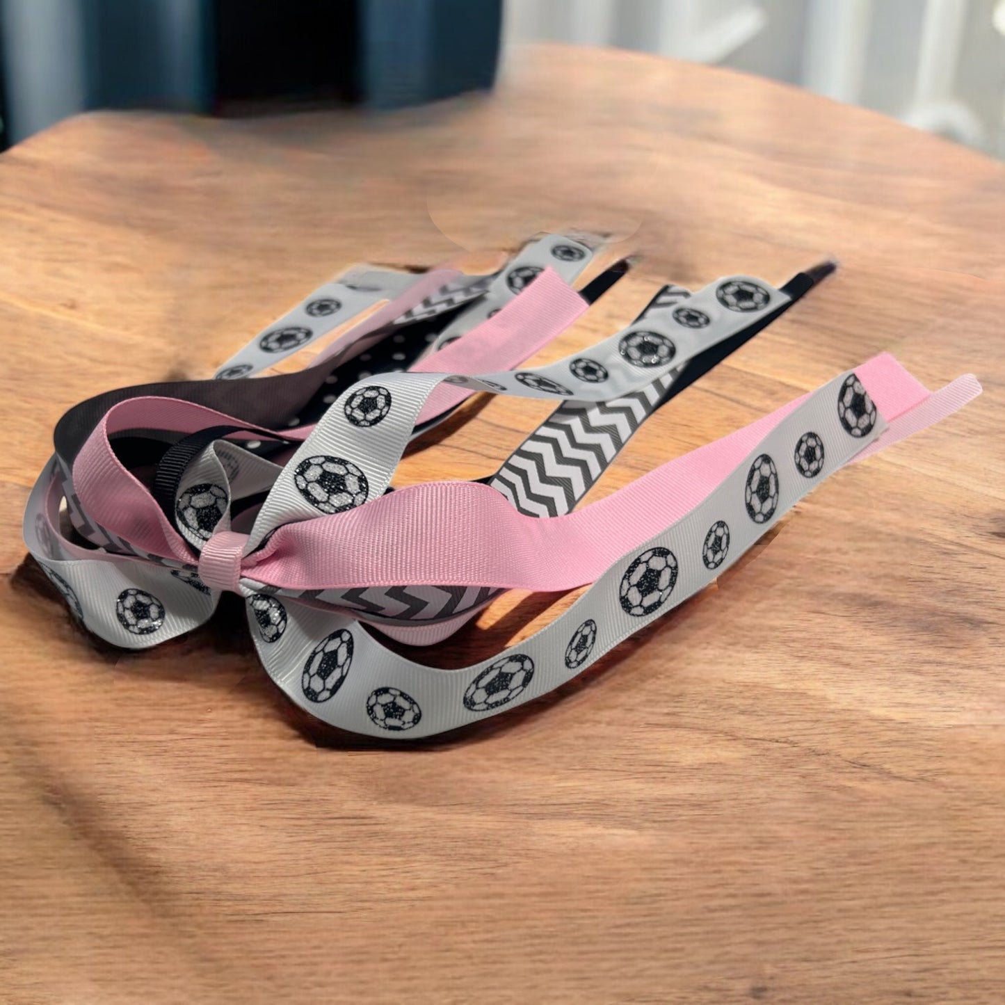 Cute Glitter Soccer Ponytail Hair Ribbons for Team, Pink or Choose Your Colors