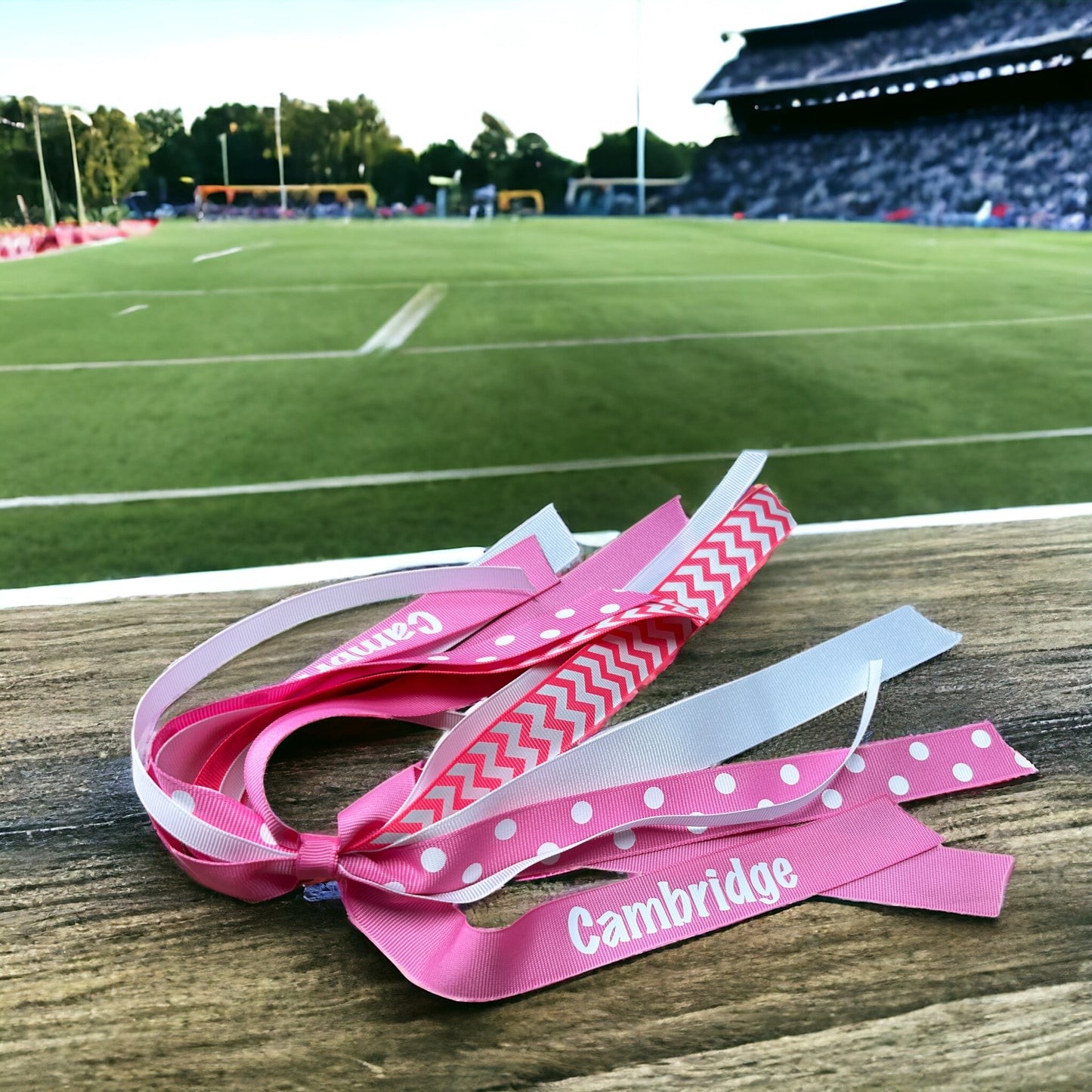 Track Team Hair Bow Personalized in School Colors with Name, Cross County Field