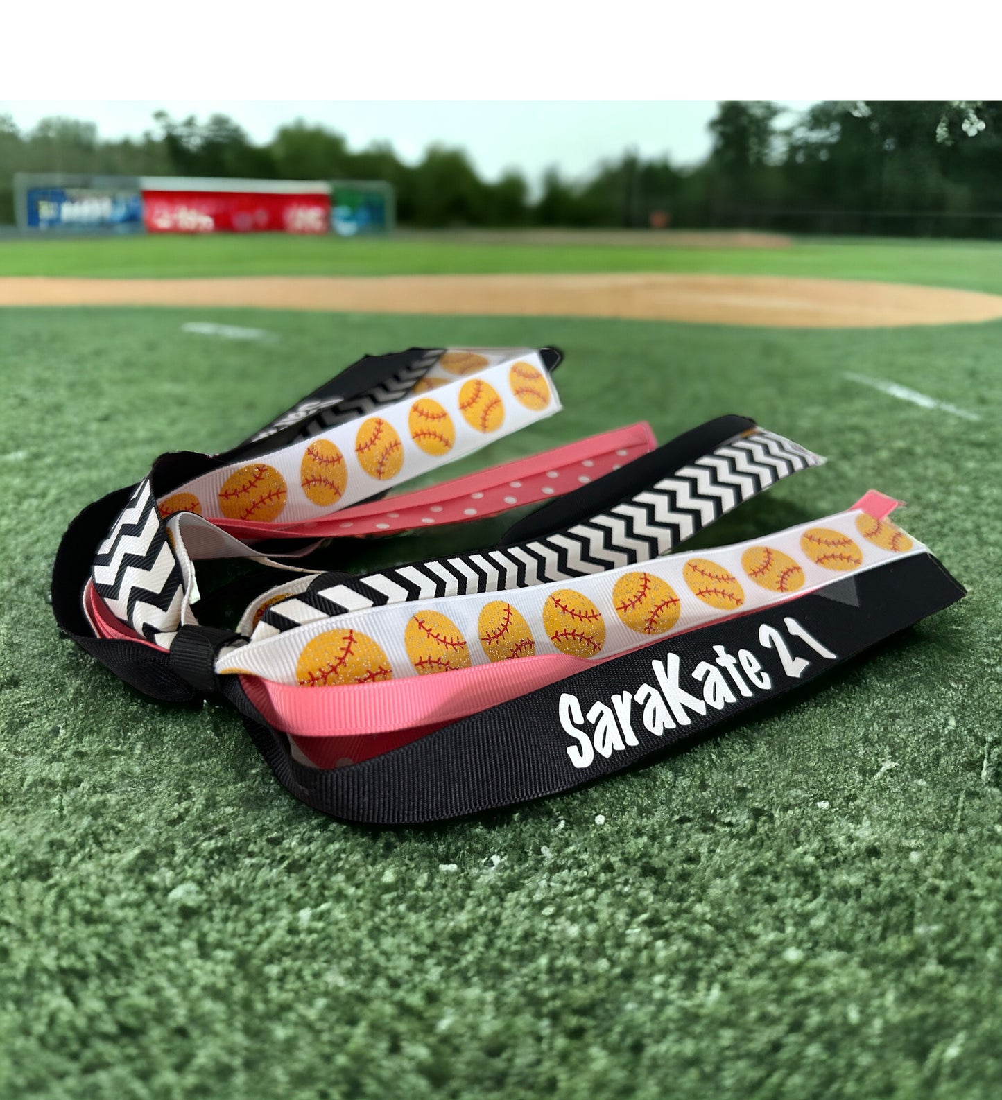 Glitter Baseball Ponytail Bow with Name or Team and Custom Ribbon Colors