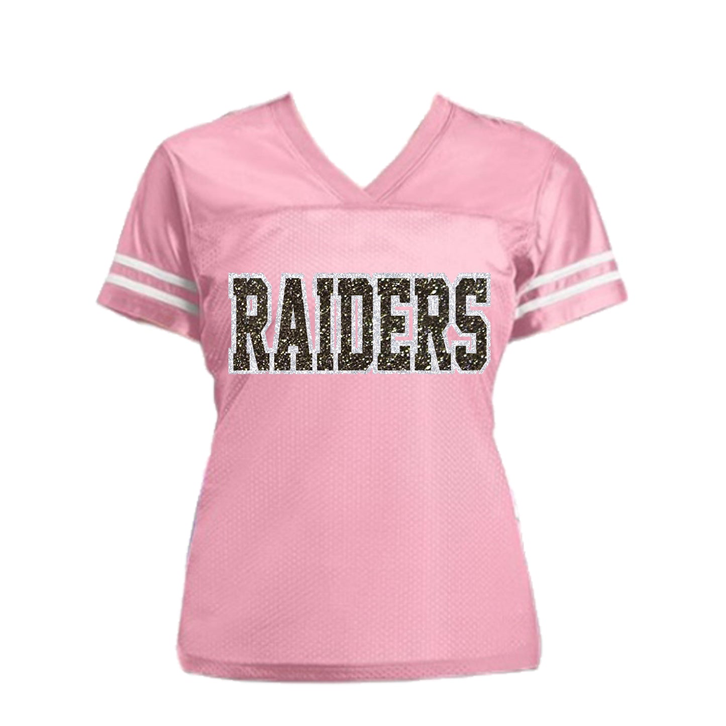White or Black and Silver Glitter Raiders Women’s Jersey Shirt