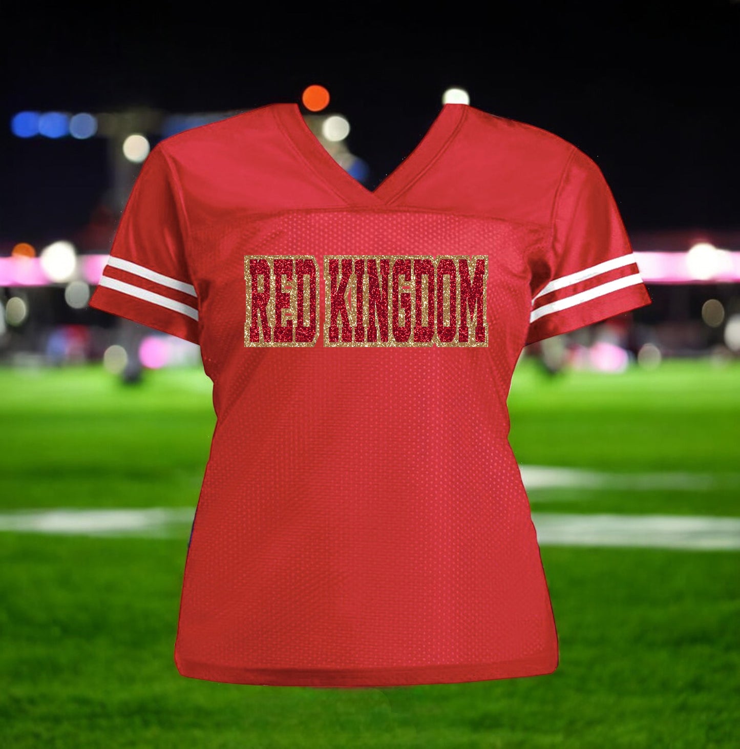 Glitter Football Jersey - Red Kingdom in Black or Red Shirt, Kansas City Chiefs