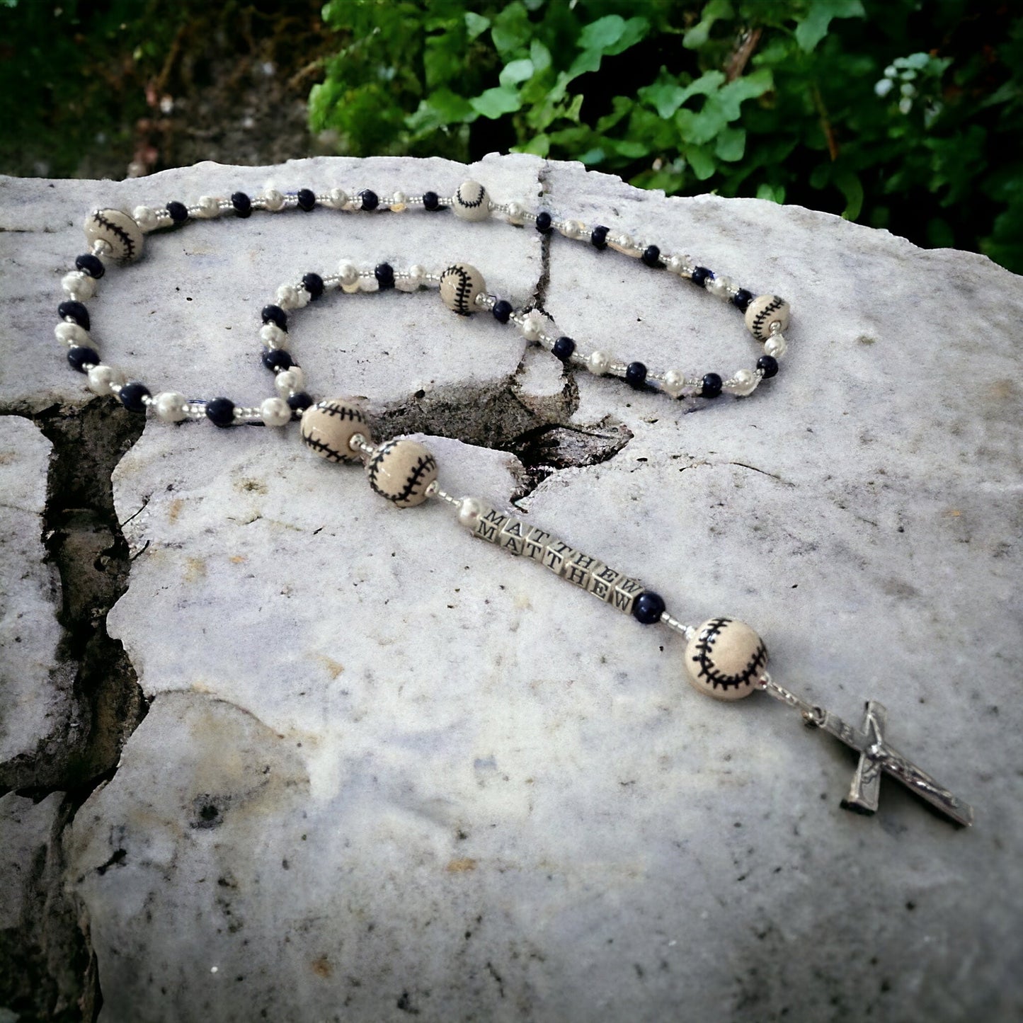 Football Customized Rosary, Pearl, Personalized Name, Boys & Girls