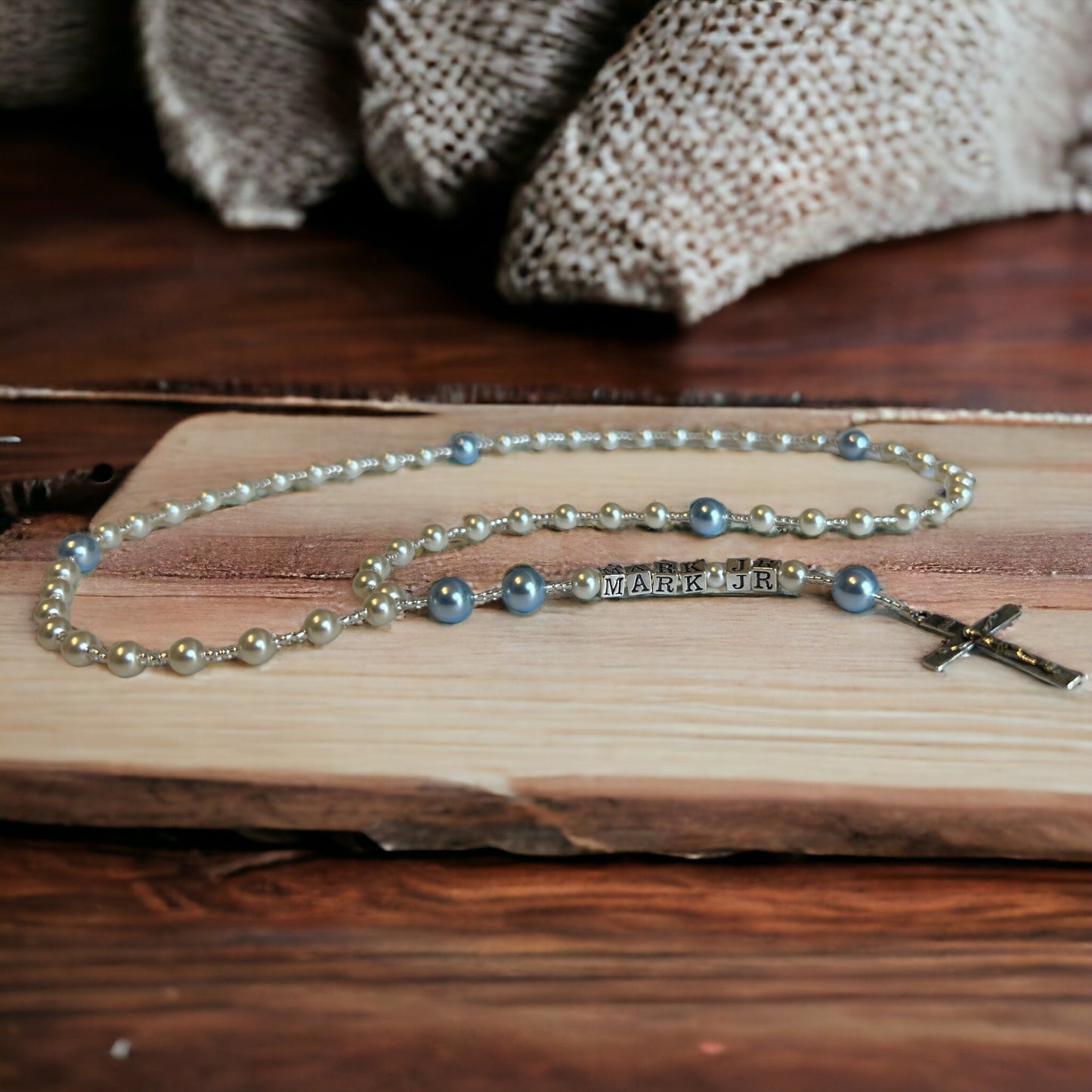 Crystal Pearl and Sterling Silver Personalized Rosary, First Communion Gift