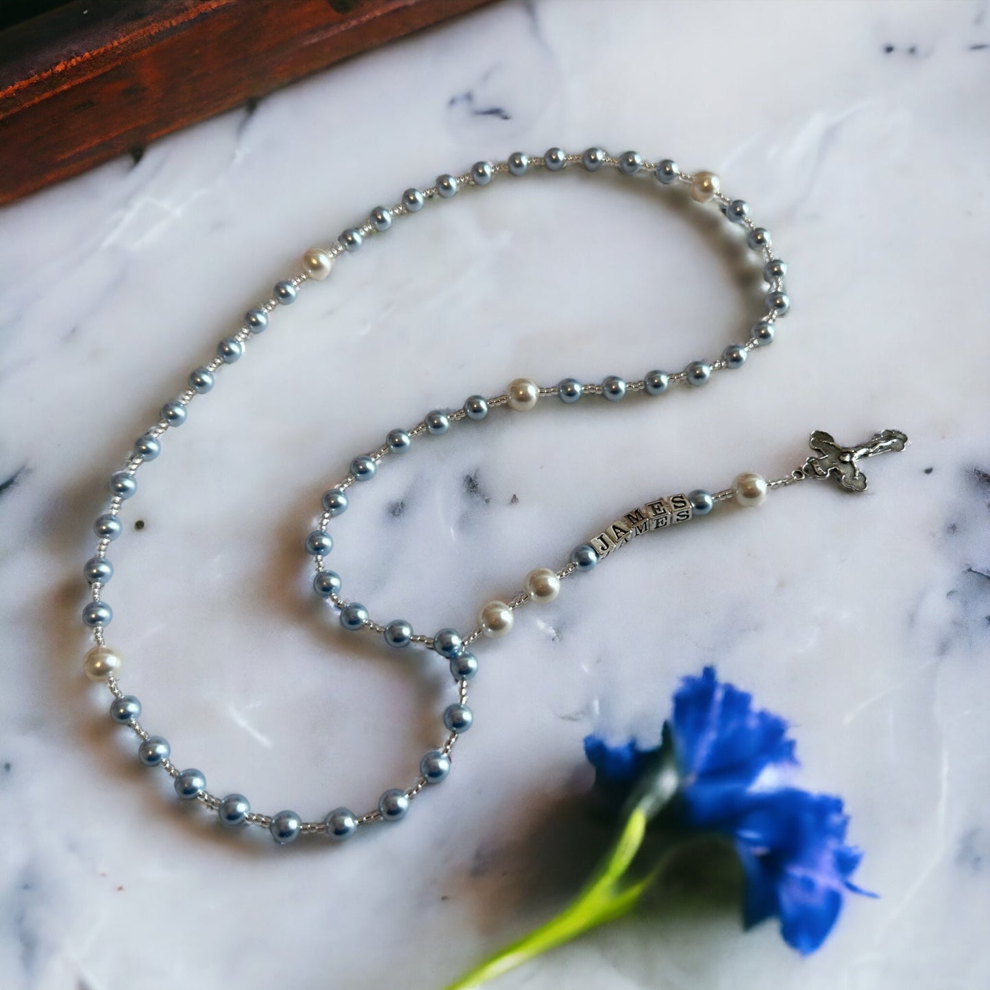 Customizable Pearl & Sterling Silver Rosary Prayer Beads