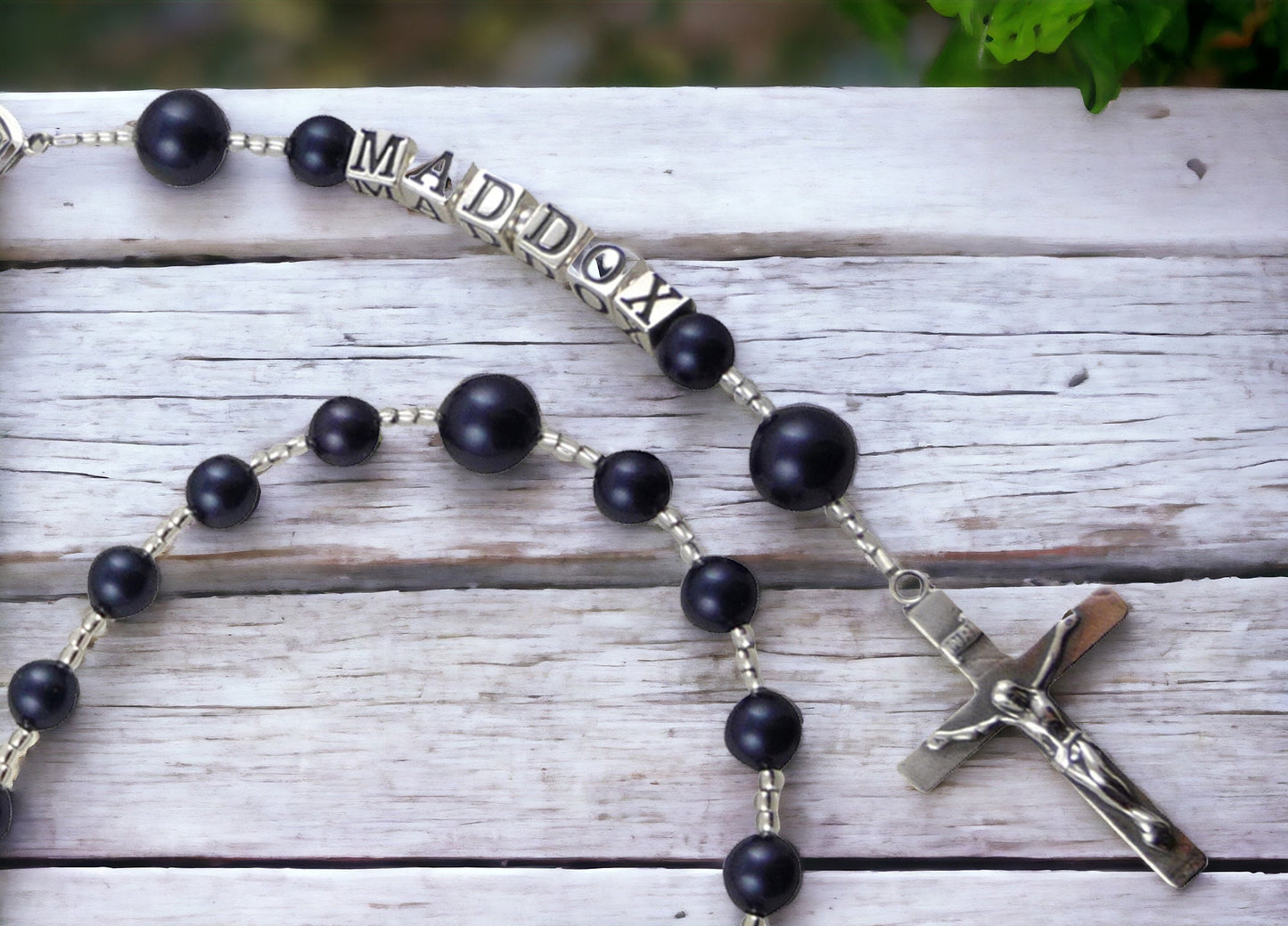 Crystal Pearl and Sterling Silver Personalized Rosary, First Communion Gift