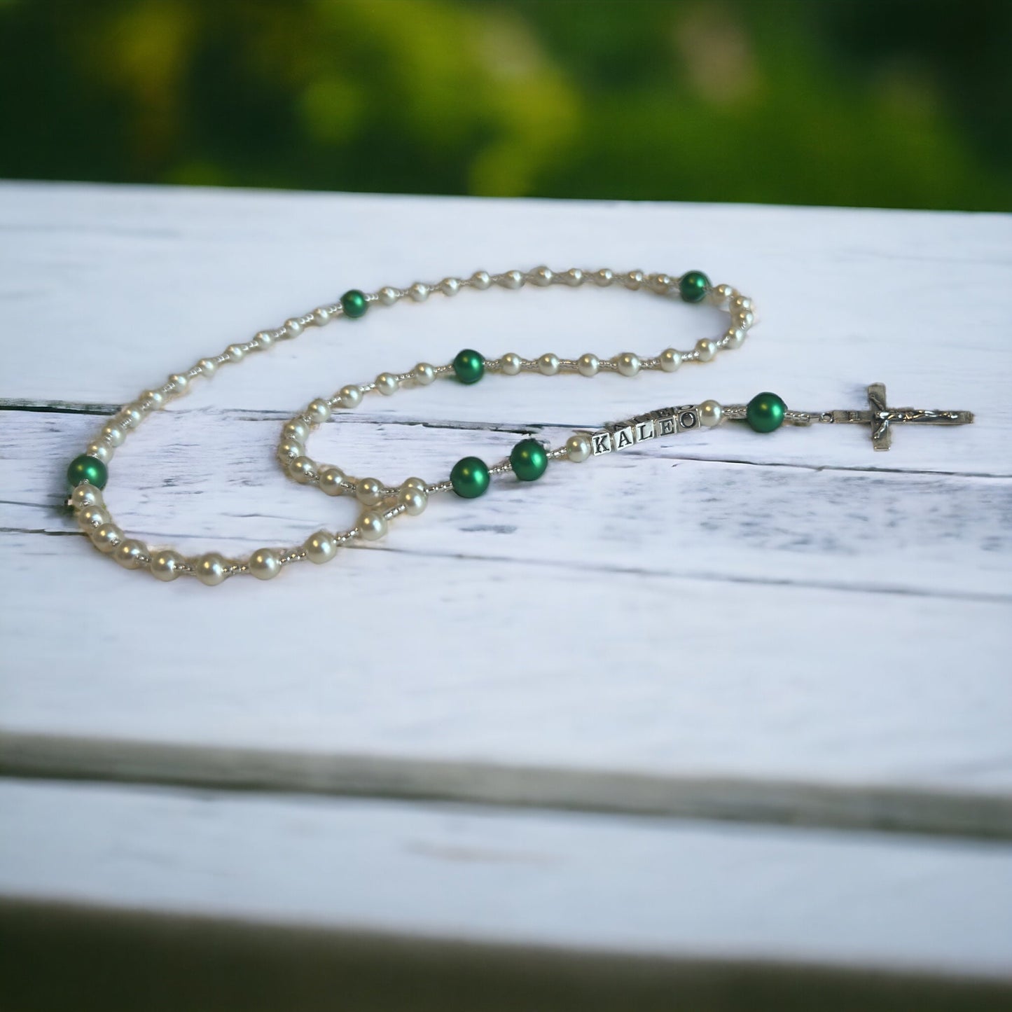 Crystal Pearl and Sterling Silver Personalized Rosary, First Communion Gift