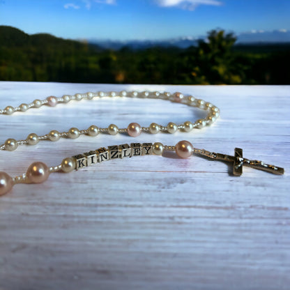 Customizable Pearl & Sterling Silver Rosary Prayer Beads