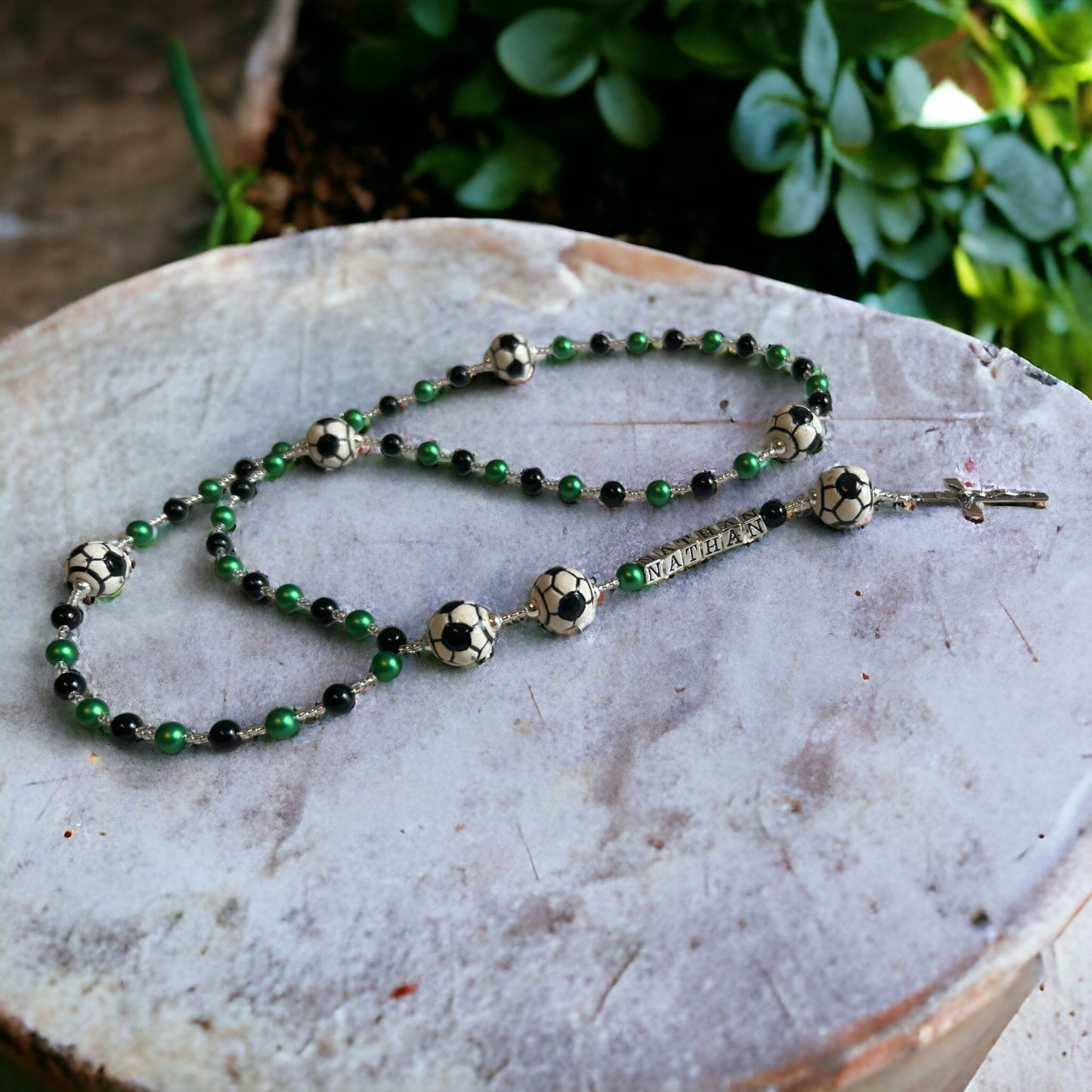 Football Customized Rosary, Pearl, Personalized Name, Boys & Girls