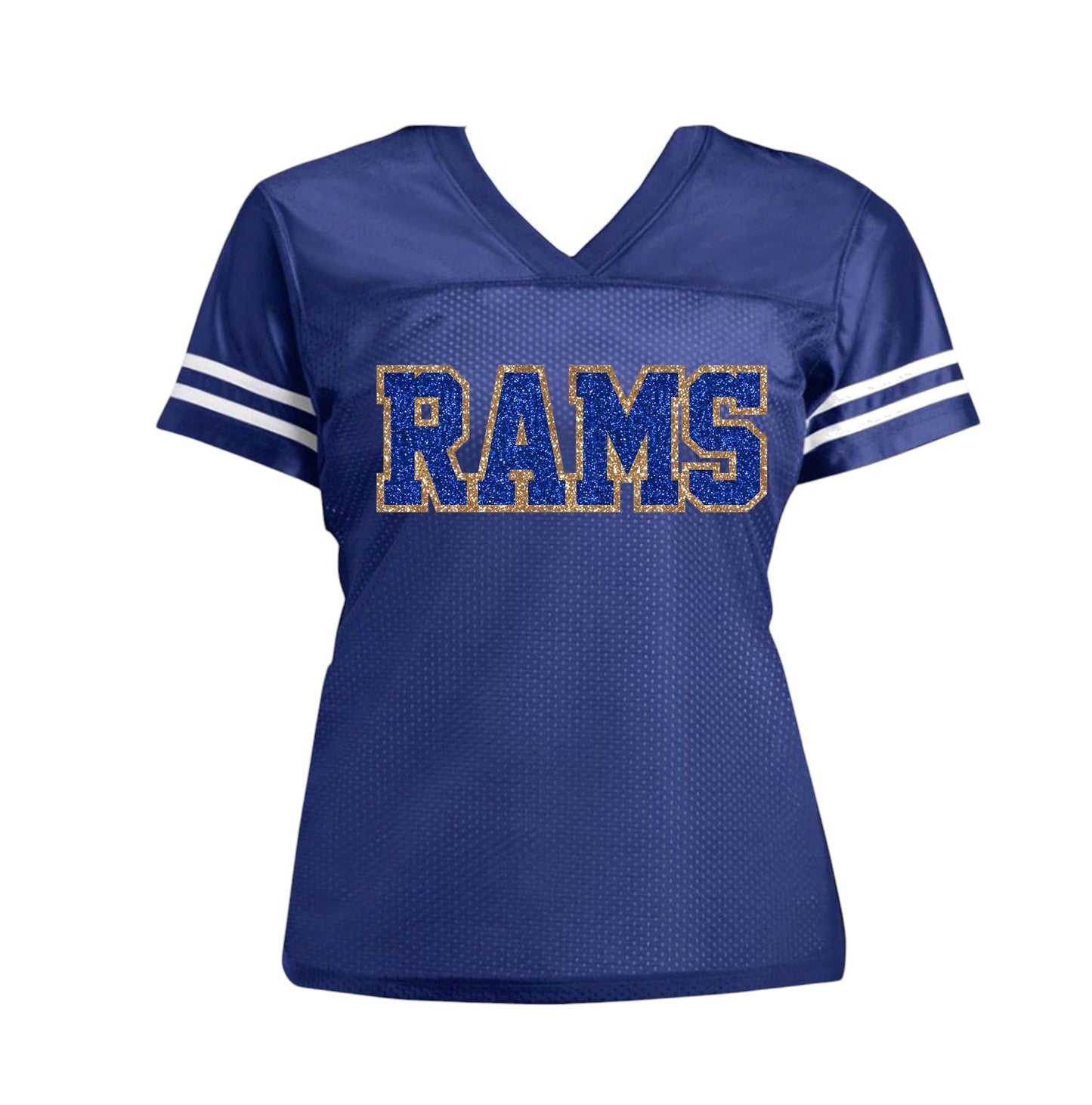White Rams Glitter Women's Football Jersey, Los Angeles Bling Shirt