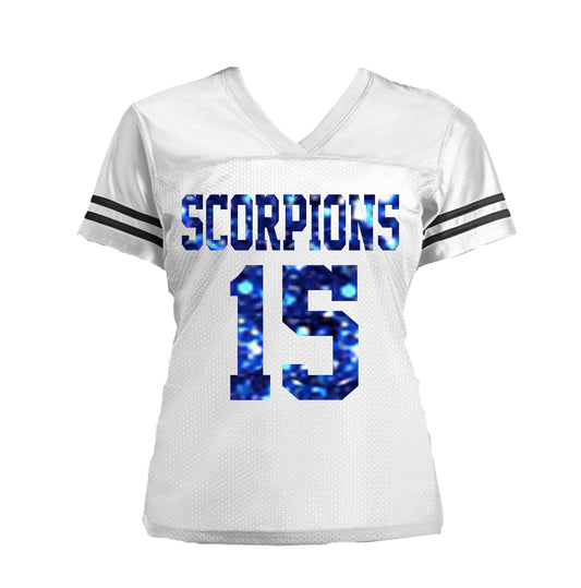 Glitter Football Women's Mom Jersey with School Team Name, Scorpions