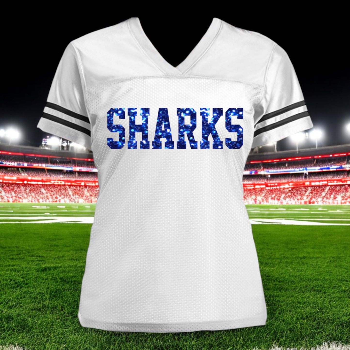 Women's Glitter Football Jersey with Team Name on the Front
