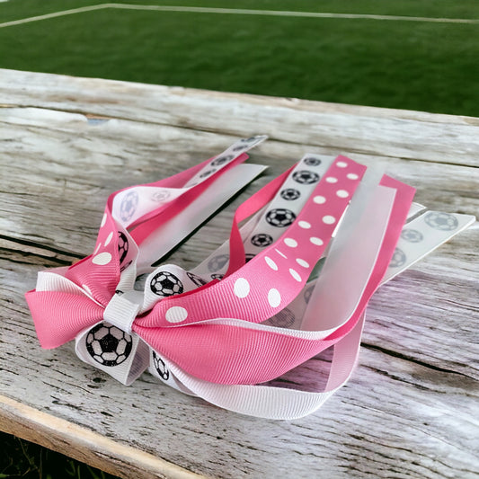 Soccer Glitter Ponytail Bow, Pink or Match Team School Uniform Colors