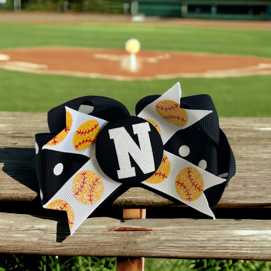 Personalized Glitter Initial Softball or Choose Your Sport Bow