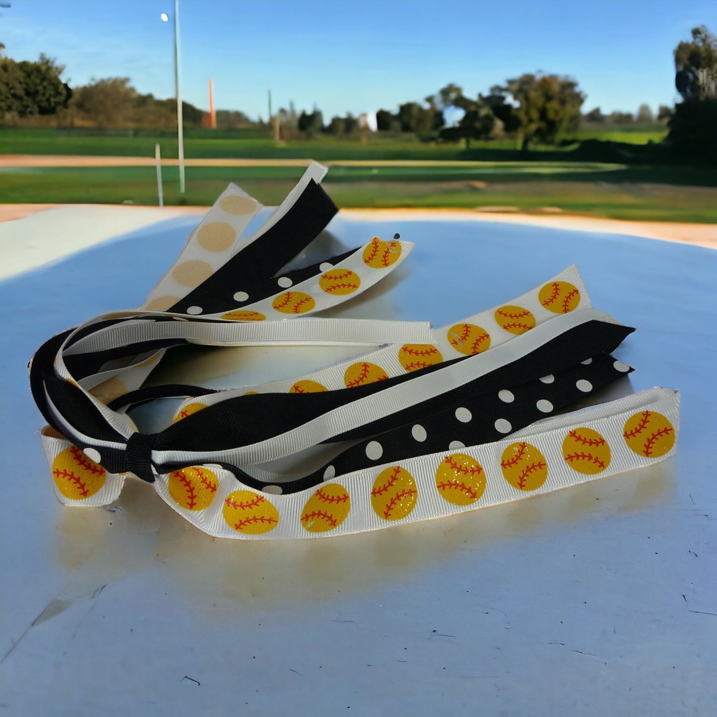 Navy Polka, Gold & White Softball Glitter Hair Bow, Ribbon for Girls Team
