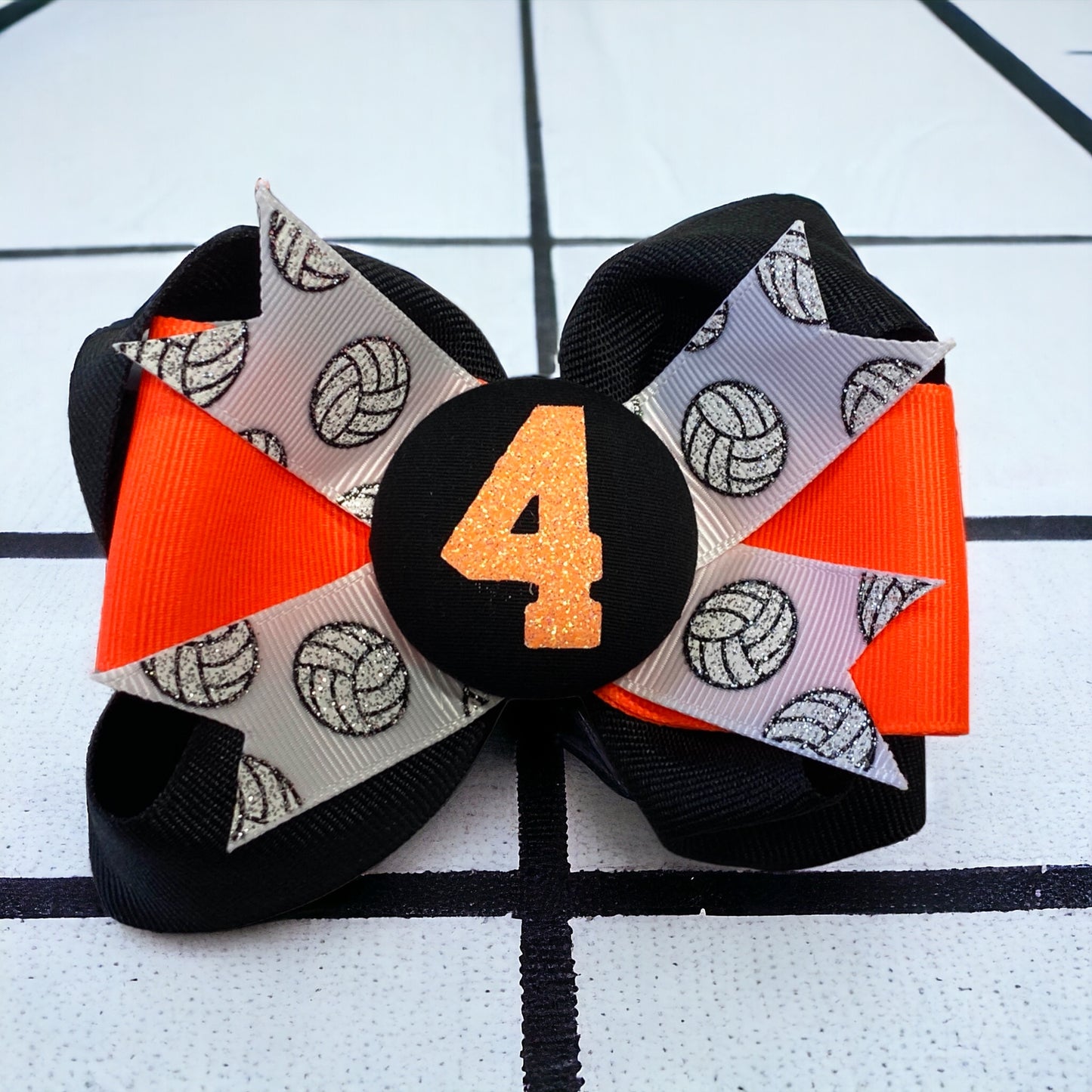 Basketball Glitter Hair Bow with Personalized Number or Initial