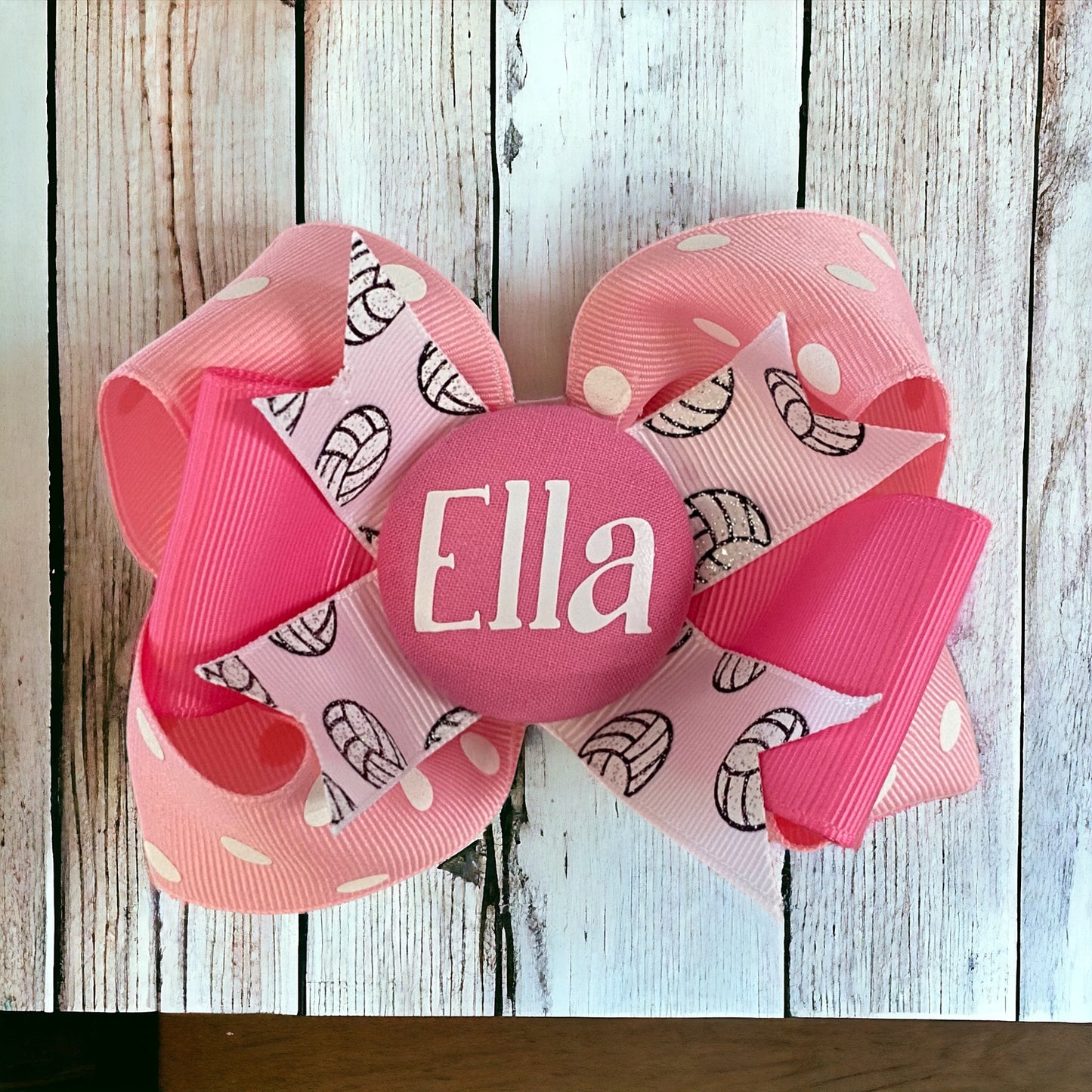 Pink Personalized Volleyball Hair Bow - Choose her Favorite Colors