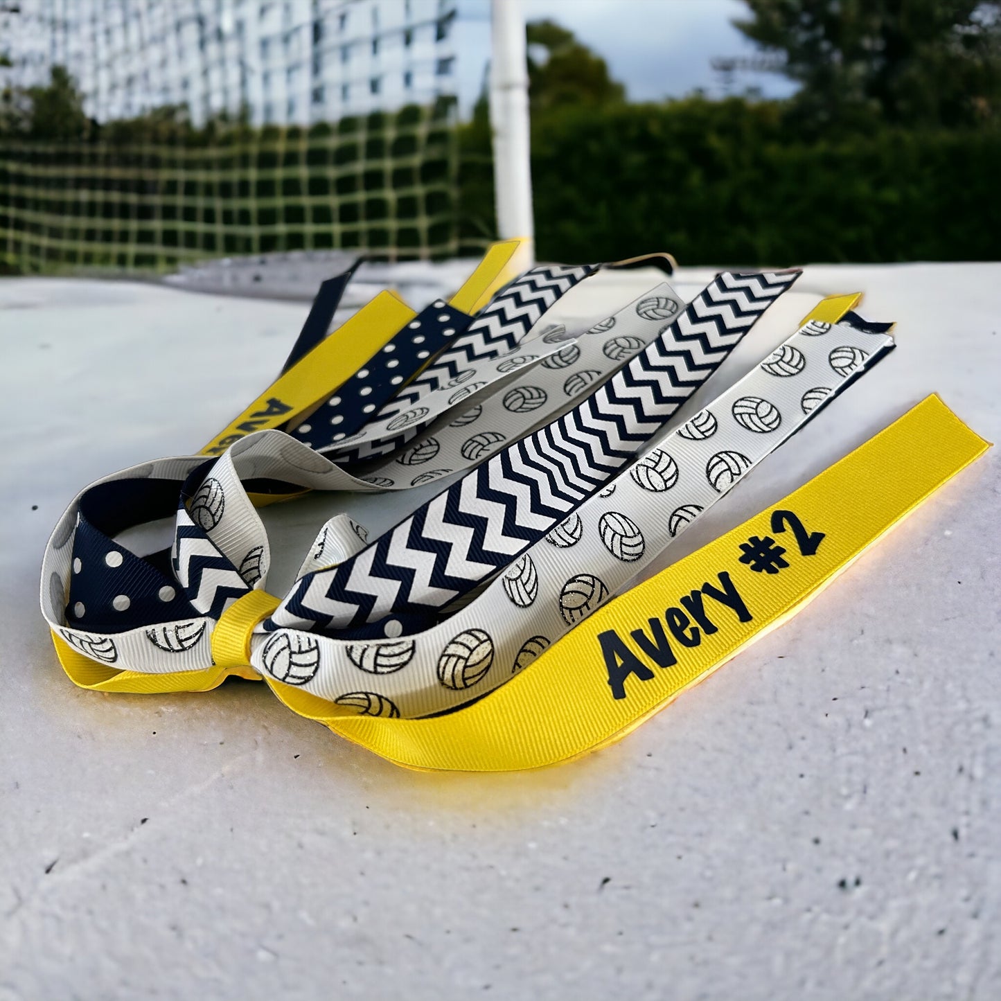 Soccer Glitter Customized Hair Ribbons with Ponytail Holder and Glitter Sport