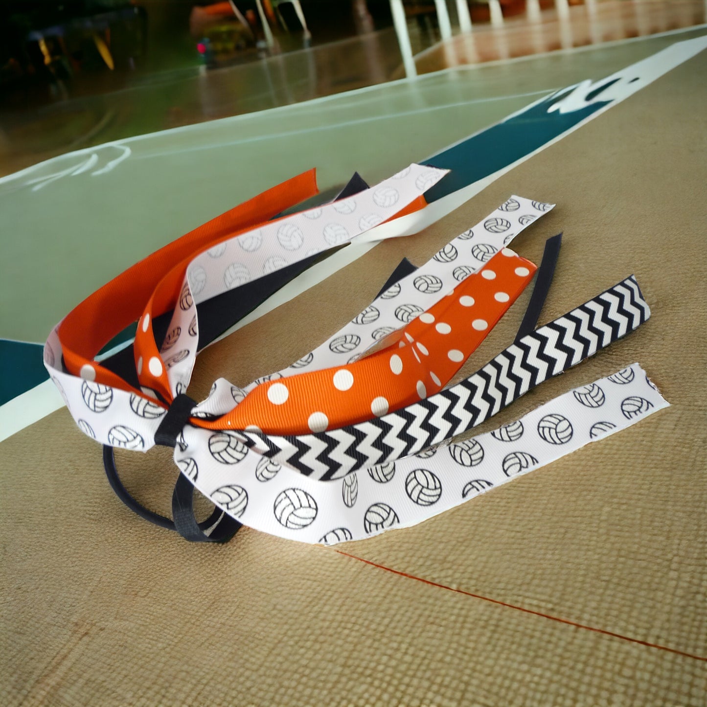 Basketball Glitter Hair Ponytail Bow for Girls , Black White or Customize Colors