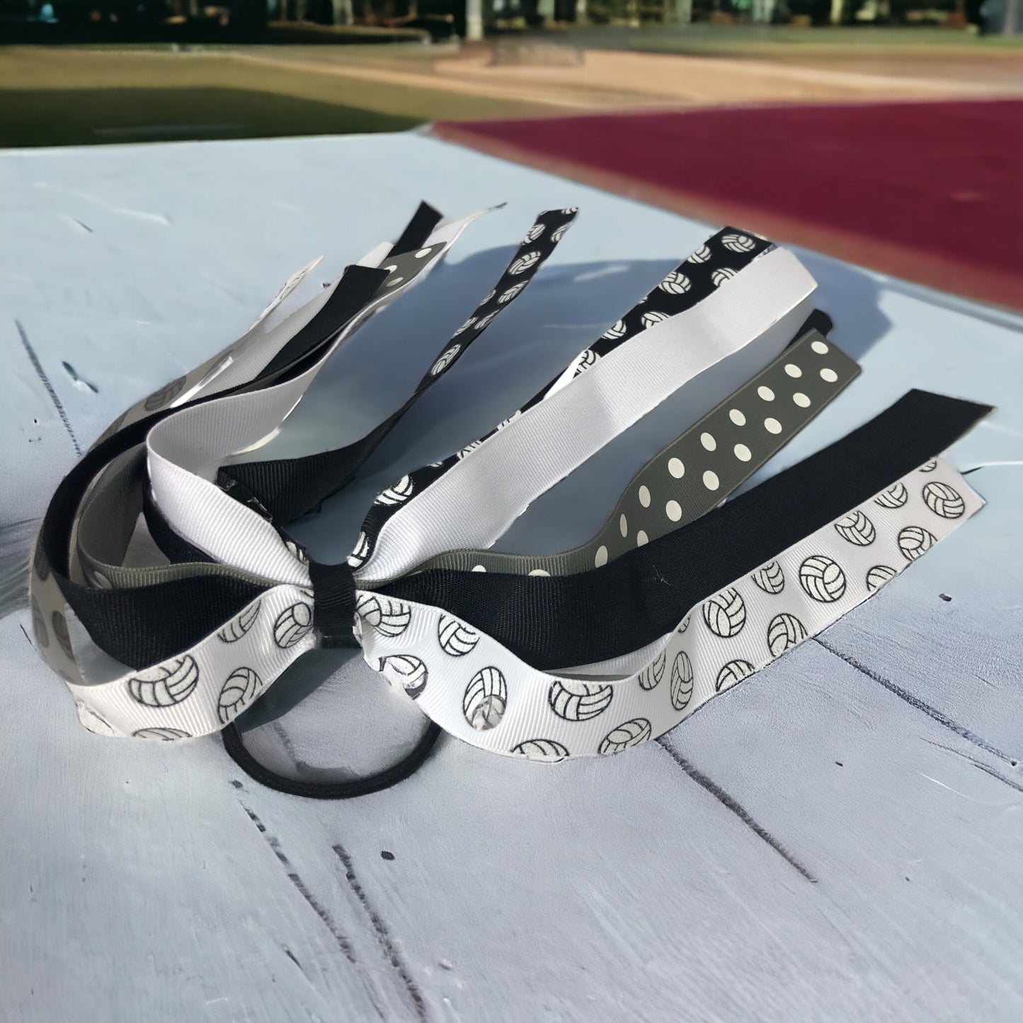 Gray Polka Dot Black & White Volleyball Glitter Hair Bow for Ponytail Tie or Customize Colors