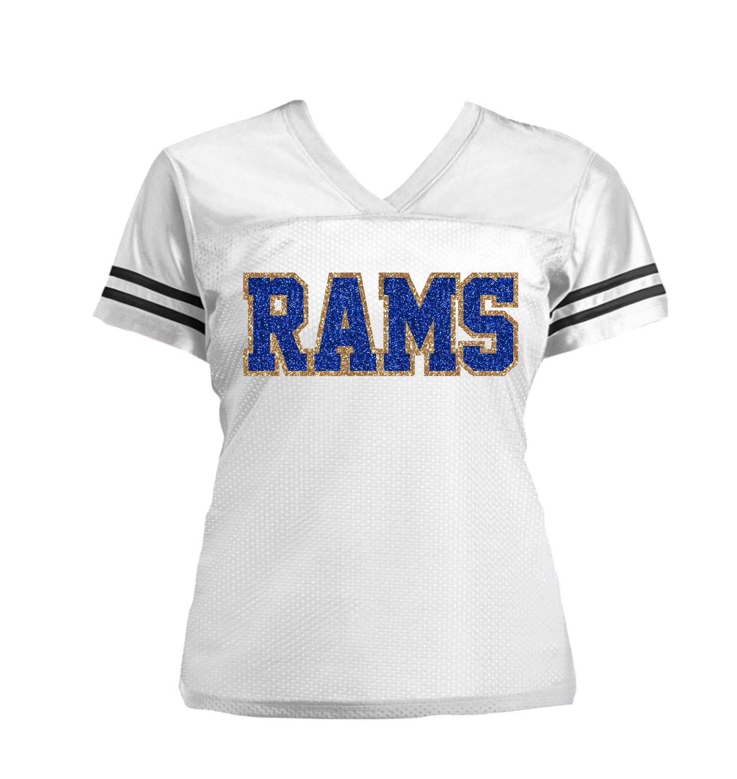 Navy Rams Glitter Women's Football Jersey, Los Angeles Bling Shirt