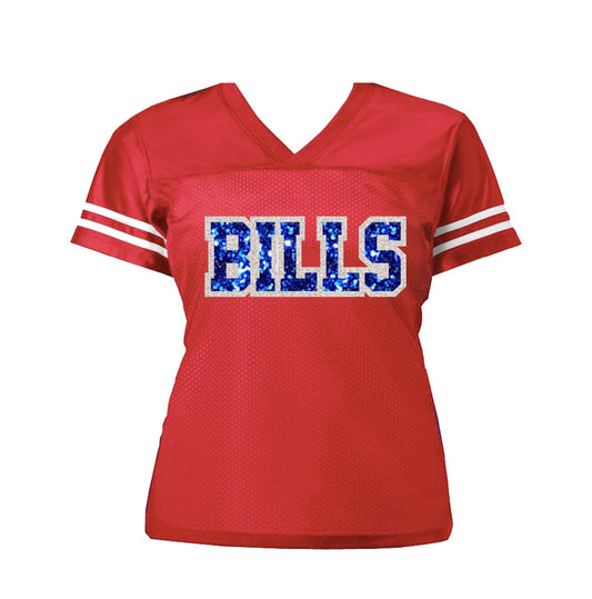 Bills Glitter Women's Football Jersey, Buffalo Bling Shirt