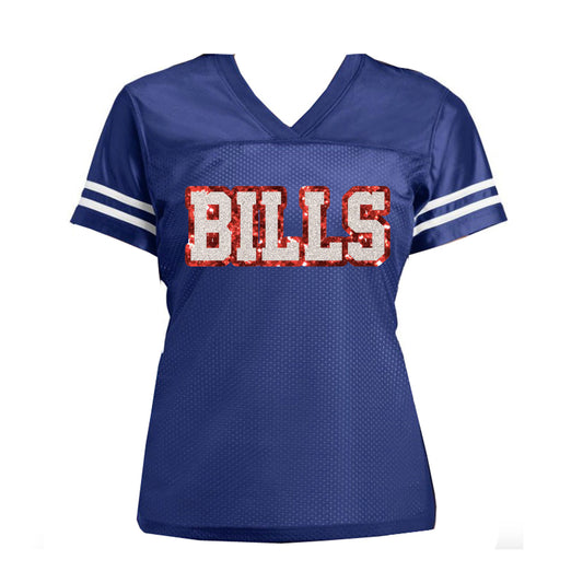 Royal Bills Glitter Women's Football Jersey, Buffalo Bling Shirt