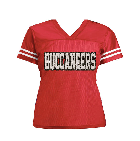 Red Buccaneers Glitter Women’s Jersey Shirt