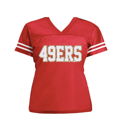 Black Red & Gold 49ers Glitter Women’s Jersey Shirt, San Francisco Niners
