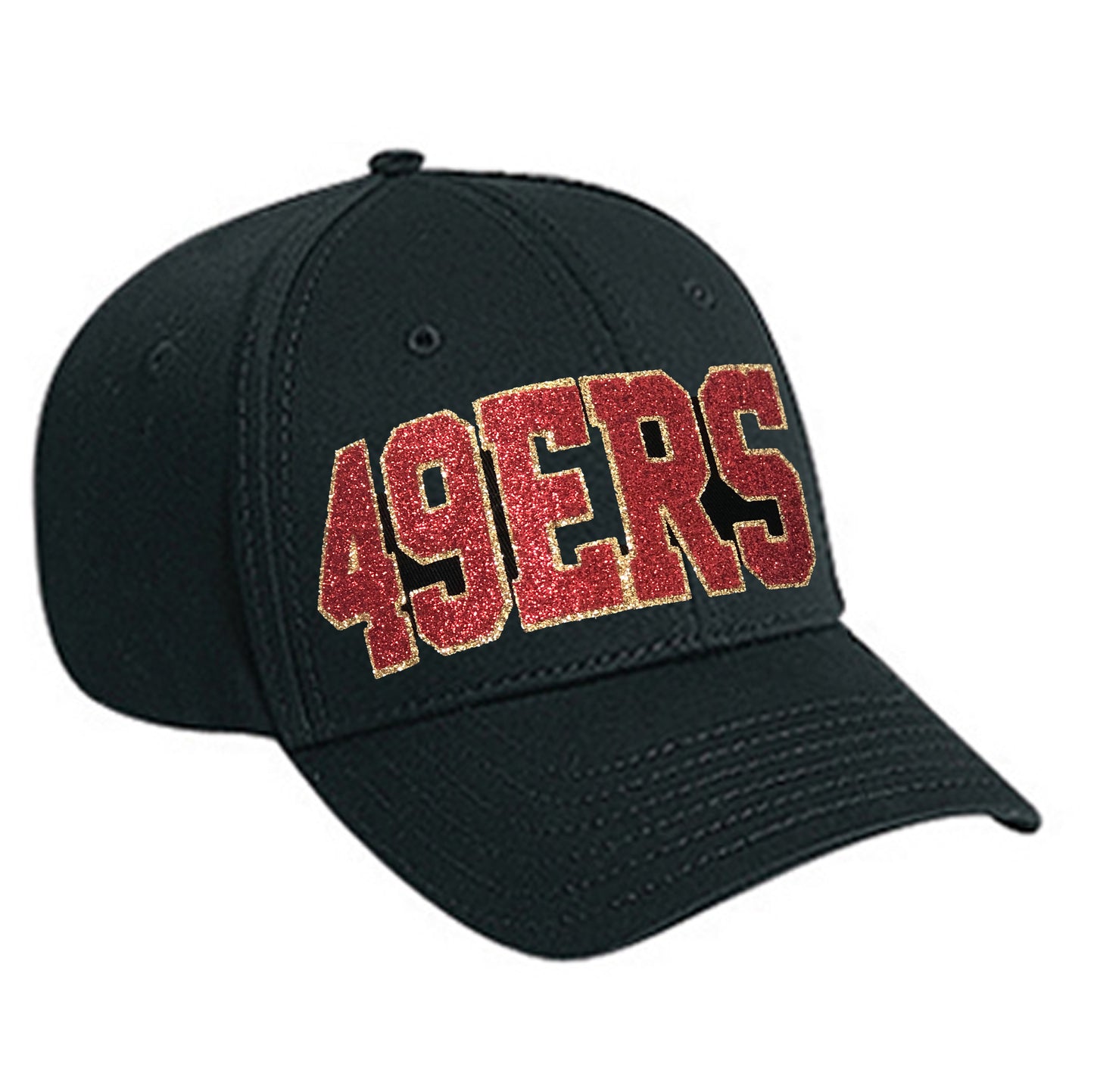 49ers Glitter Hat, Women's Cap for San Francisco Football in Black Gold Red Sparkle