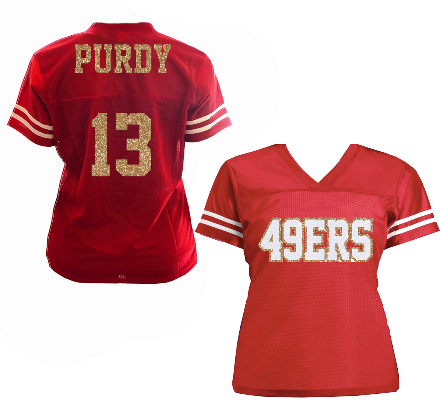 Black Red Gold Purdy 49ers Glitter Jersey for Women, Brock San Francisco Football Shirt