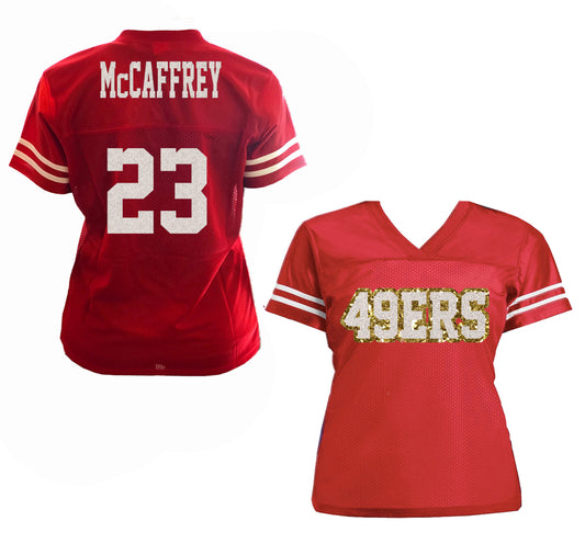 McCaffrey 49ers Glitter Jersey for Women, San Francisco Football Shirt